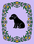 Black Puppy Garden Floral Garland Rug