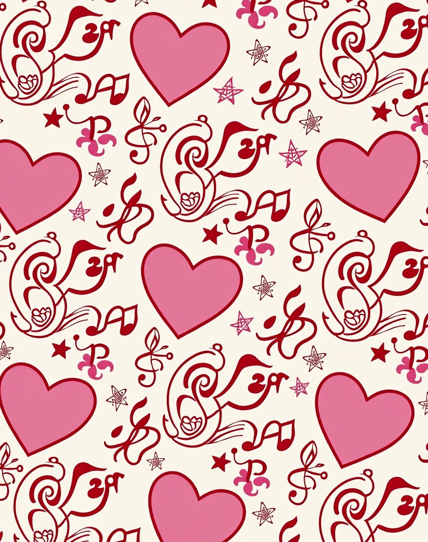 Pink Hearts Musical Notes Swirls Rug