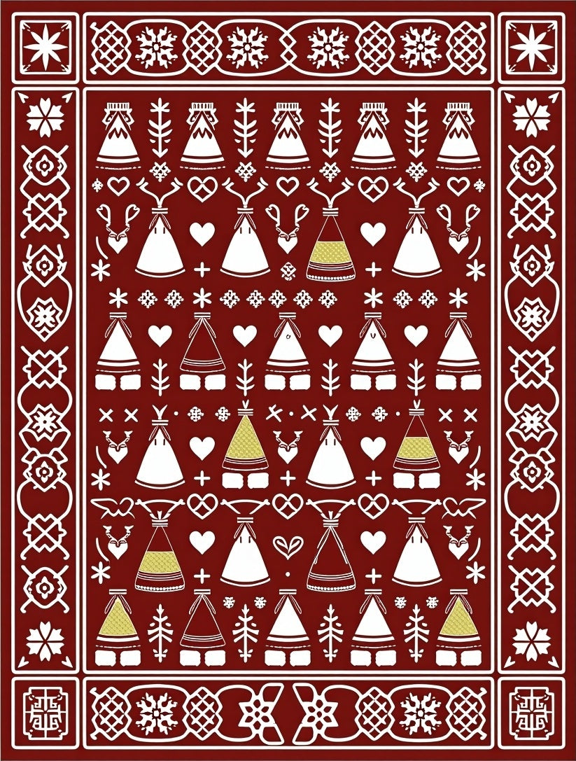 Crimson Teepee Hearts Folk Art Rug