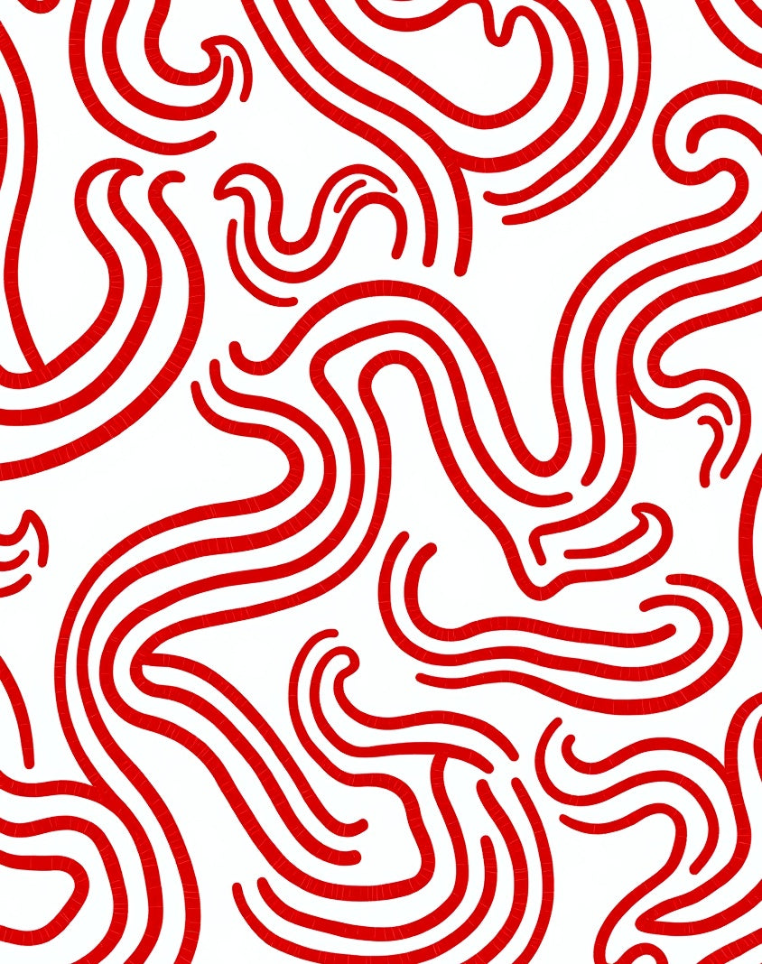 Dynamic Crimson Wavy Lines Rug