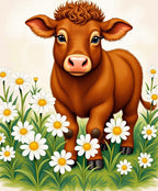 Brown Calf Among White Daisies Rug