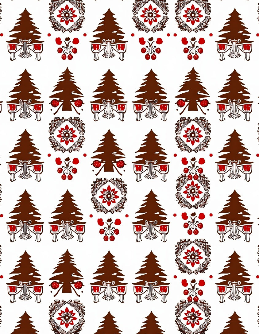 Brown Red Pine Floral Medallion Rug