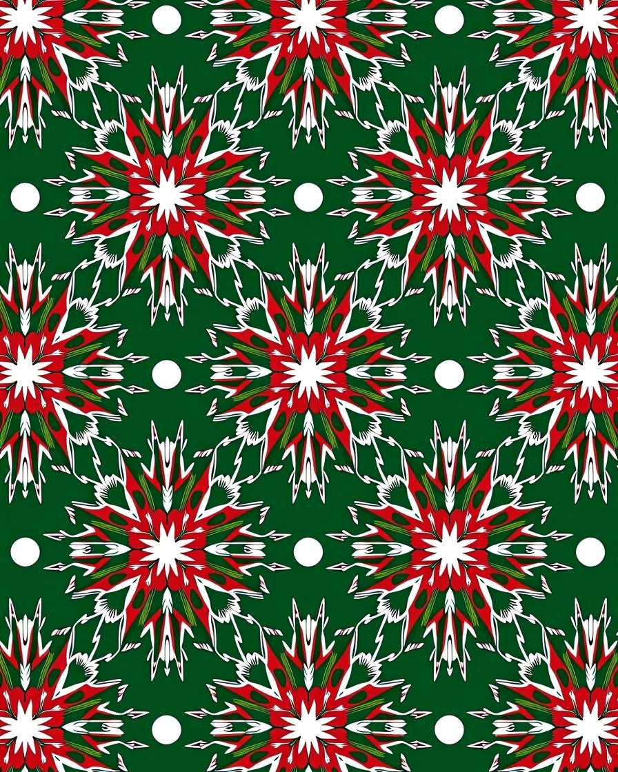 Green Red White Starburst Medallion Rug