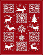 Red White Festive Reindeer Snowflake Rug
