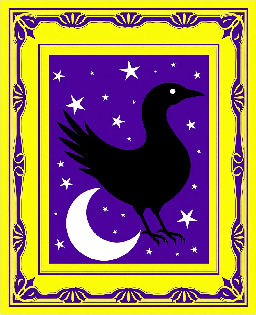 Black Crow Moon Stars Frame Rug
