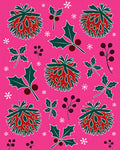 Happy Pink Pinecone Holly Berry Snowflakes Rug