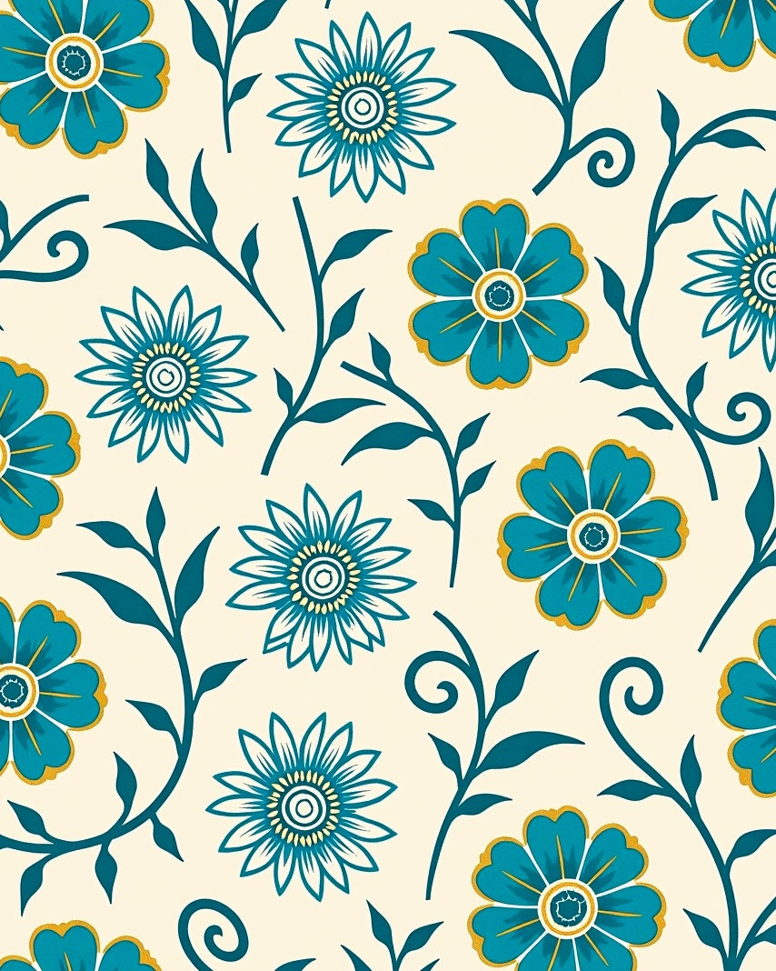 Teal Golden Floral Swirl Rug