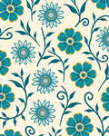 Teal Golden Floral Swirl Rug