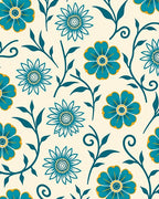Teal Golden Floral Swirl Rug