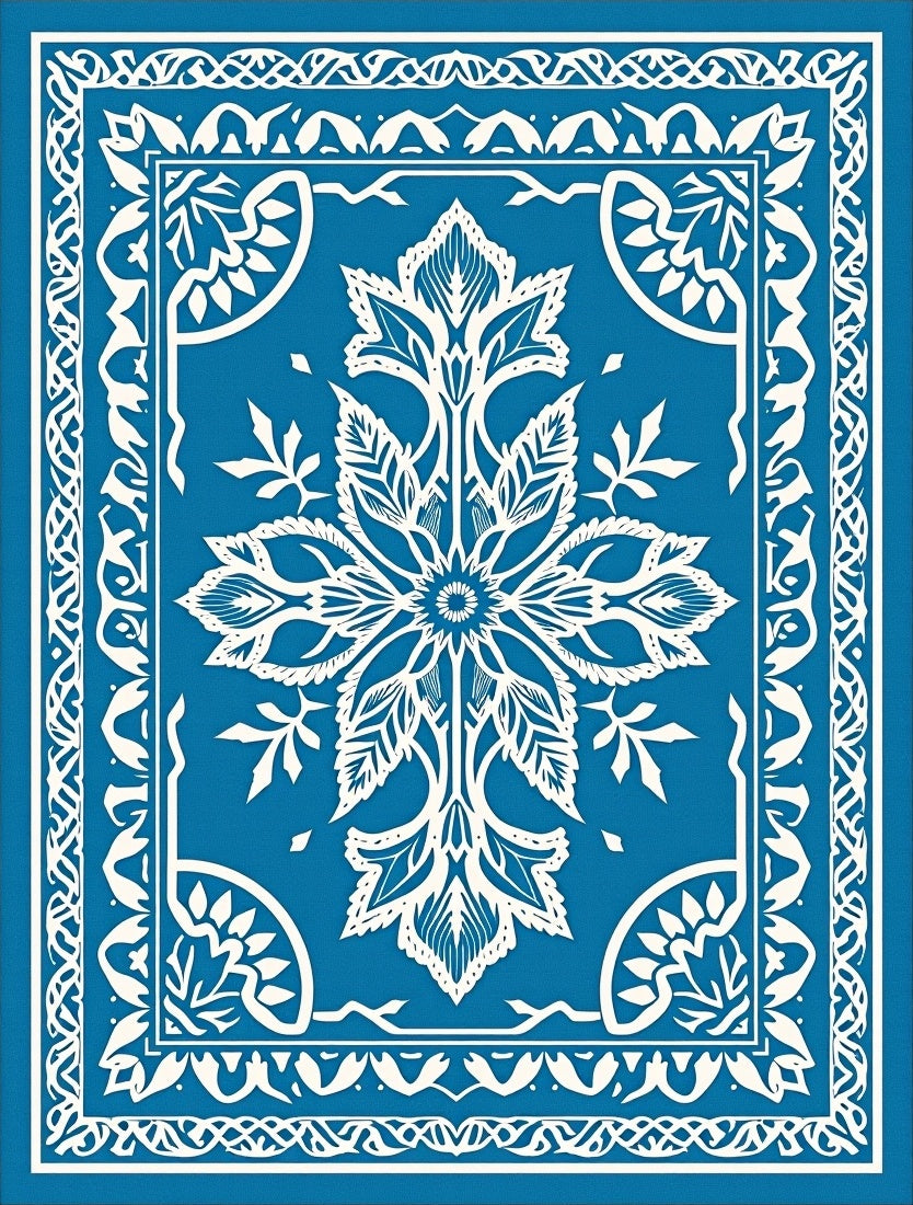 Vibrant Blue White Floral Medallion Rug