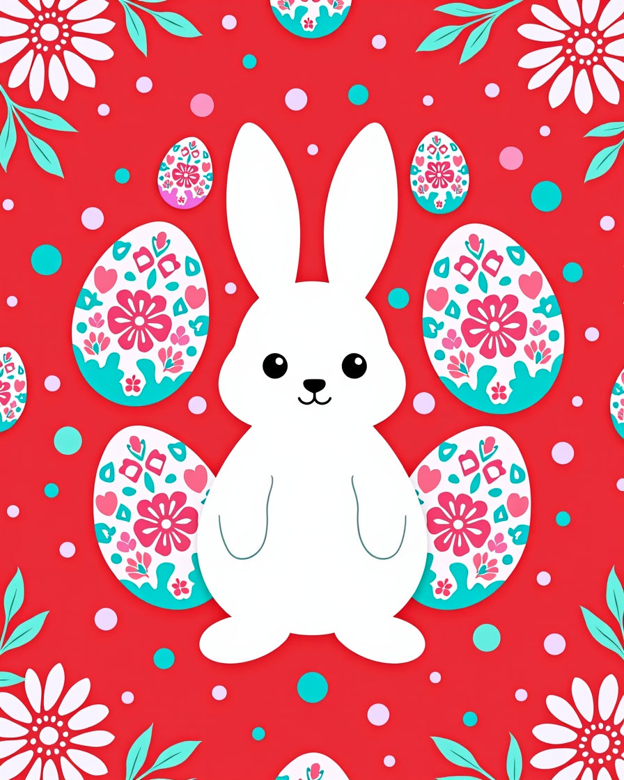Cute White Bunny Easter Egg Meadow Rug