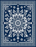 Dark Blue White Floral Medallion Rug