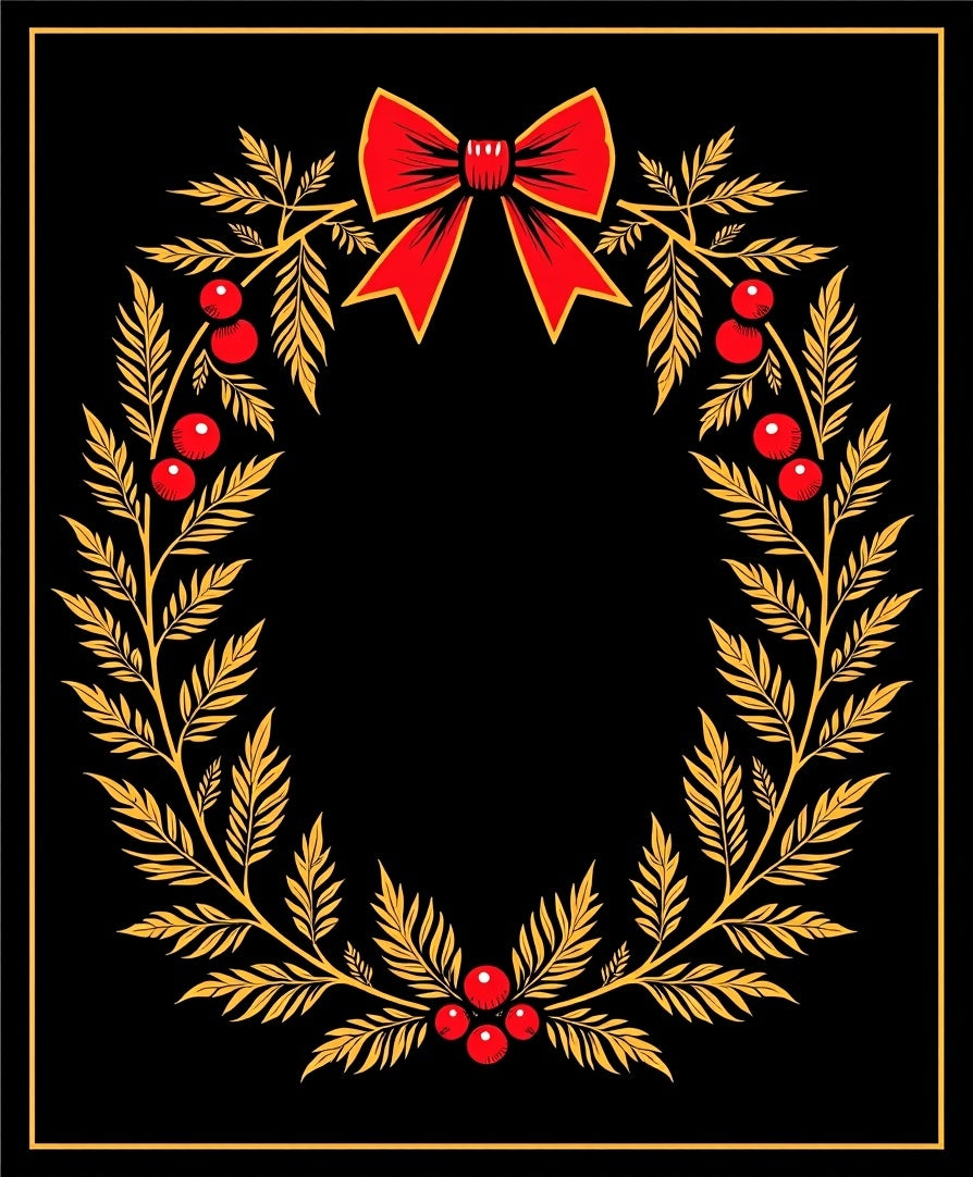 Golden Wreath Red Bow Oval Rug