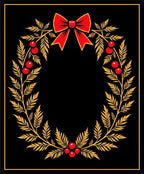 Golden Wreath Red Bow Oval Rug
