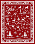 Crimson Sleigh Deer Forest Snowflakes Rug