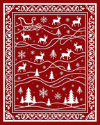 Crimson Sleigh Deer Forest Snowflakes Rug