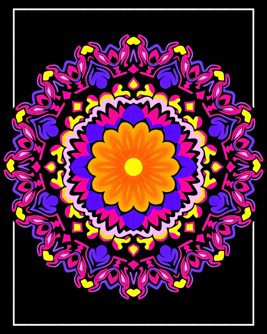 Vibrant Orange Flower Mandala Rug