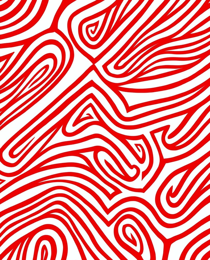 Bold Red Abstract Curving Lines Rug