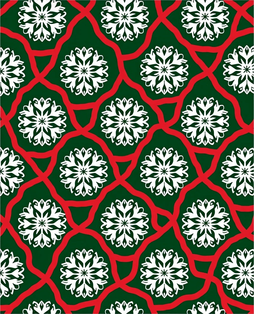 Festive Green Red Snowflake Medallion Rug