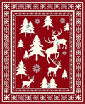 Crimson Winter Forest Reindeer Scene Rug
