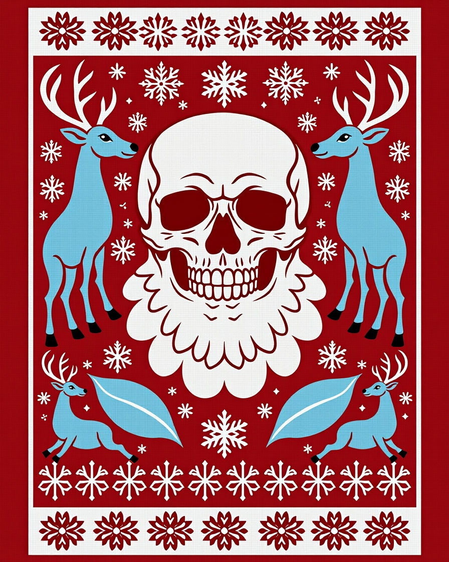 Gothic Red Snowflake Skull Deer Rug