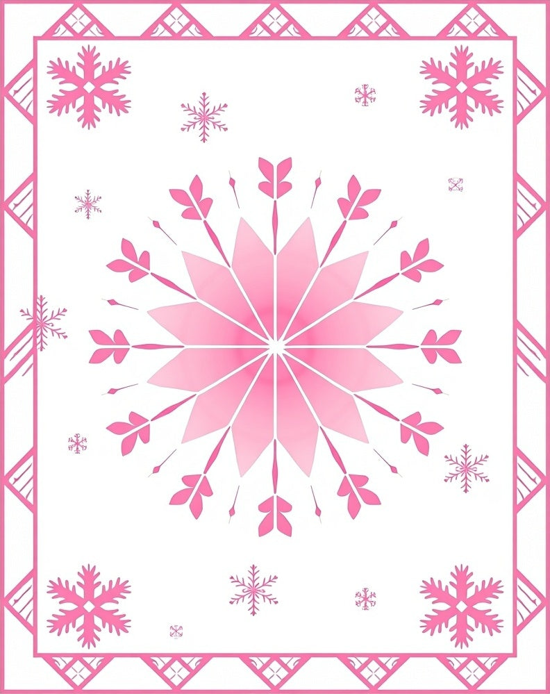 Pink Snowflake Geometric Border Rug