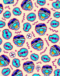 Abstract Blue Yellow Pink Figures Rug