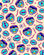 Abstract Blue Yellow Pink Figures Rug
