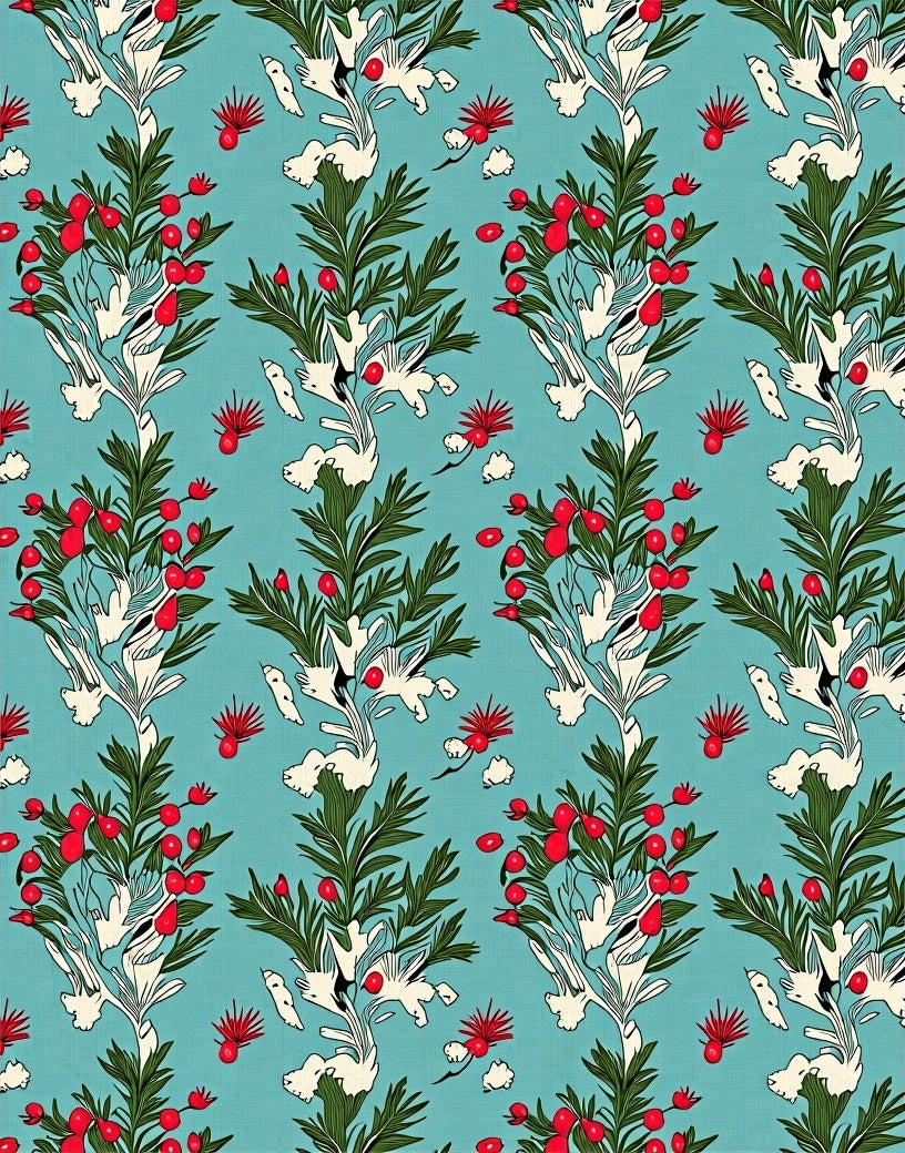 Turquoise Berry Branch Whimsical Folk Rug