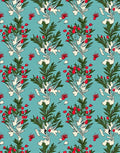 Turquoise Berry Branch Whimsical Folk Rug