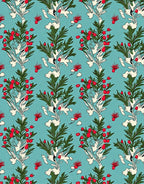 Turquoise Berry Branch Whimsical Folk Rug