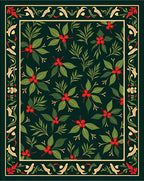 Emerald Holly Berry Floral Border Rug