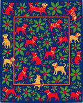 Red and Yellow Dog Floral Border Rug