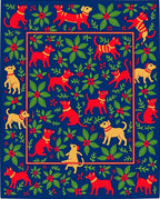 Red and Yellow Dog Floral Border Rug