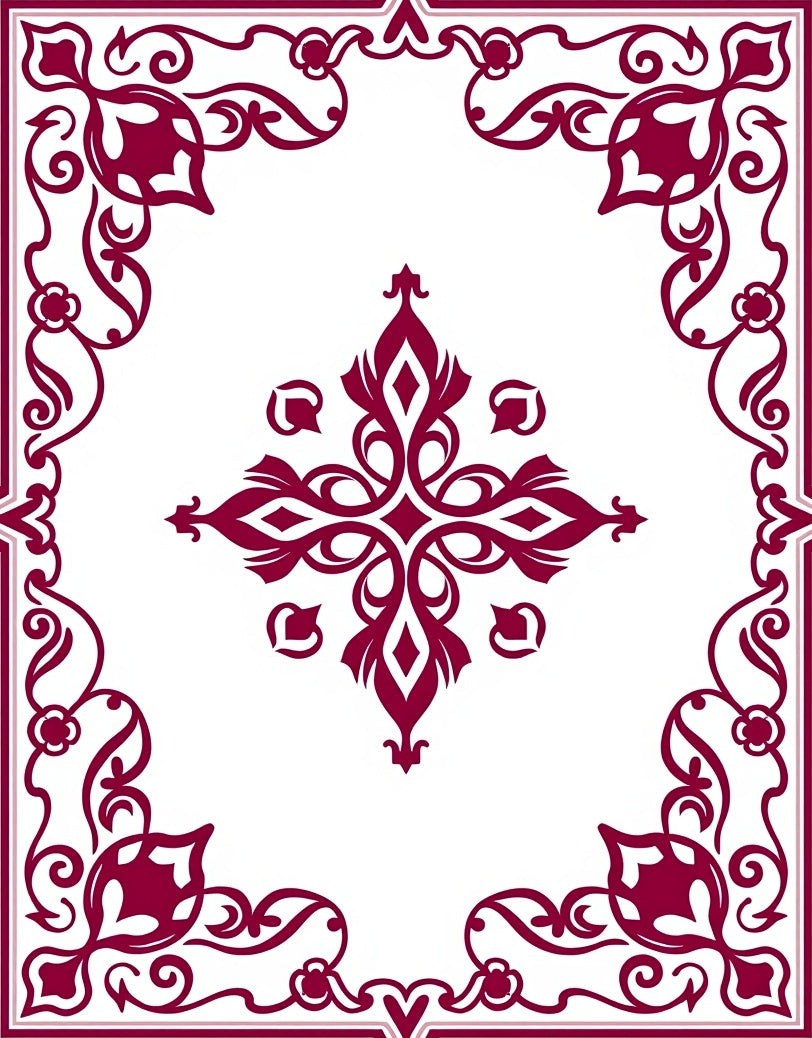 Ornate Crimson Vine Scroll Work Rug