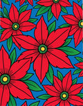 Bright Red Flower Garden Blue Rug