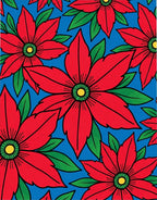 Bright Red Flower Garden Blue Rug