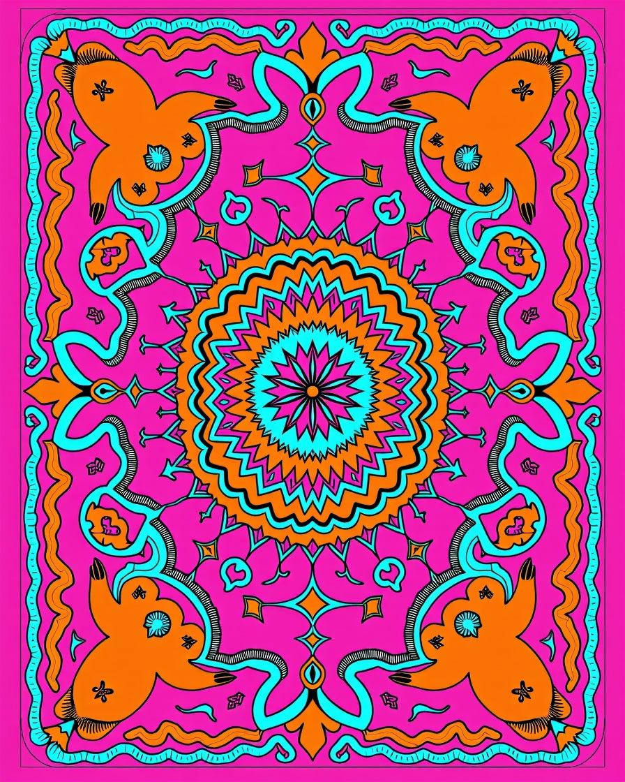 Vibrant Pink Orange Mandala Bloom Rug