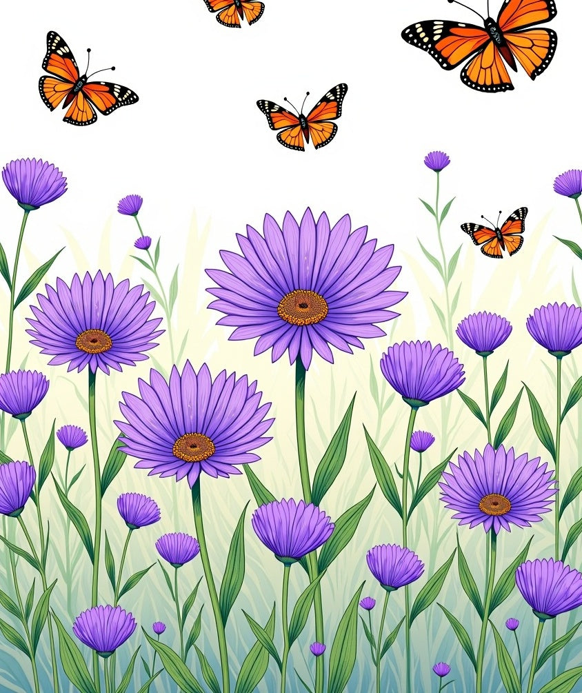 Purple Aster Butterflies Garden Rug