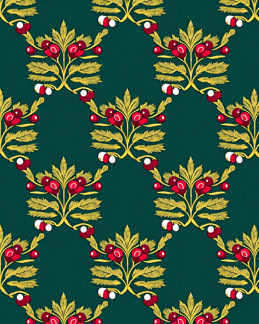 Emerald Red Berry Garland Botanical Rug