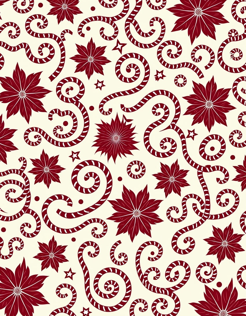 Crimson Poinsettia Swirl Inlay Rug