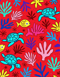 Vibrant Red Turtle Coral Fish Collage Rug