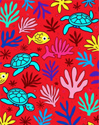 Vibrant Red Turtle Coral Fish Collage Rug