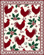 Dark Red Roosters Holly Border Rug