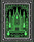 Gothic Green Castle Abstract Border Rug