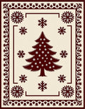 Crimson Christmas Tree Snowflake Border Rug