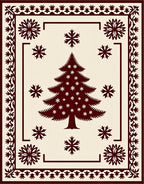Crimson Christmas Tree Snowflake Border Rug