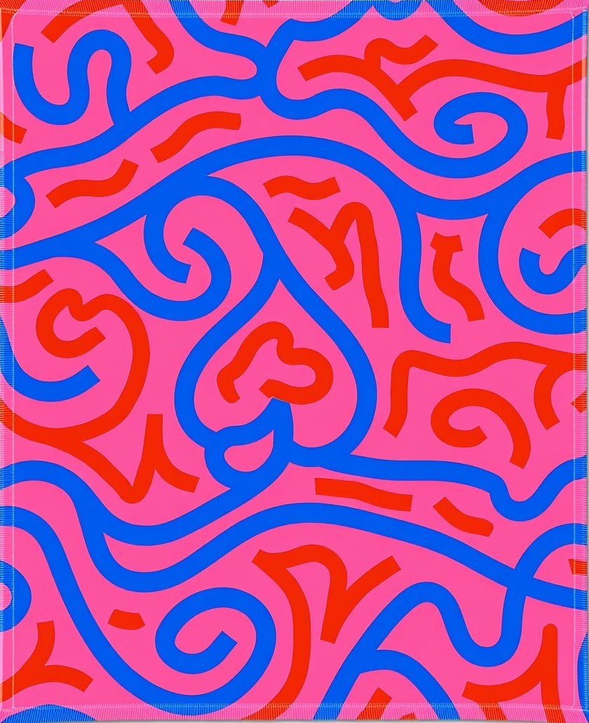 Vibrant Pink Blue Red Swirl Rug