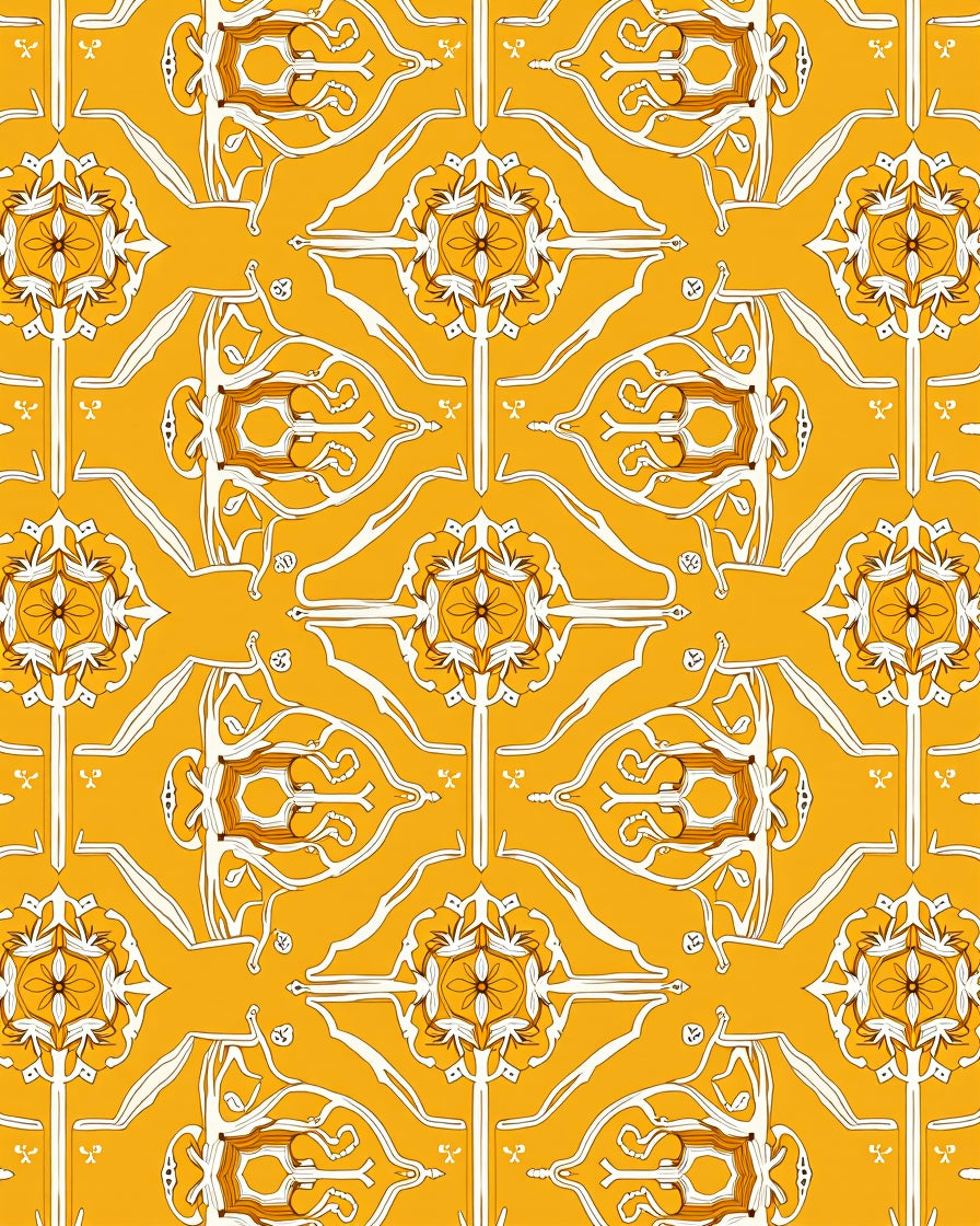 Golden Yellow Ornate Floral Symmetry Rug