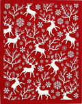Red Winter Deer Snowflake Forest Rug
